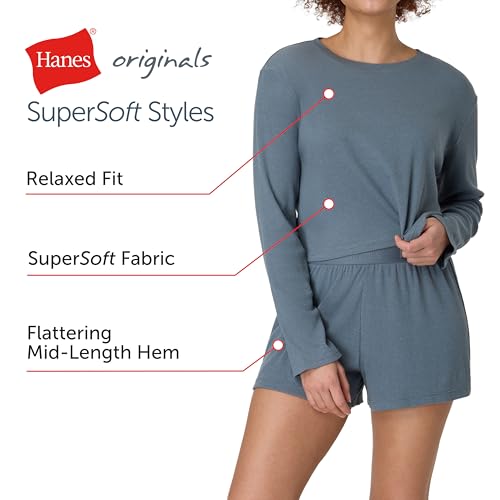 Hanes Sleepwear, Originals Supersoft Comfywear Long-Sleeve Top & Sleep Shorts, Loungewear Set for Women4