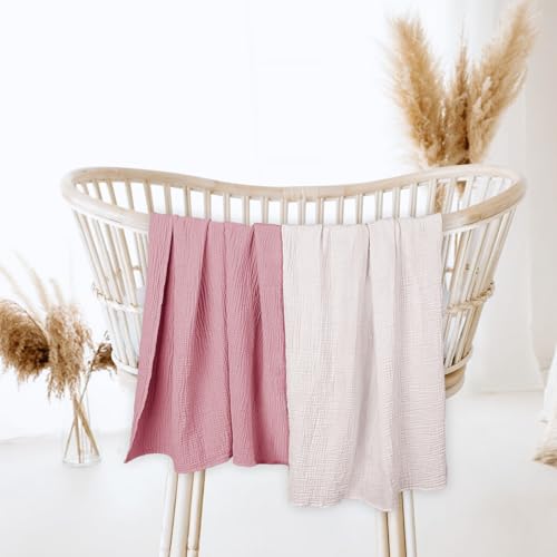 Image of lulumoon Muslin Swaddle Blanket Baby - Cotton Swaddling Blanket Soft Baby Receiving Blankets Neutral 2Pack(Pink)
