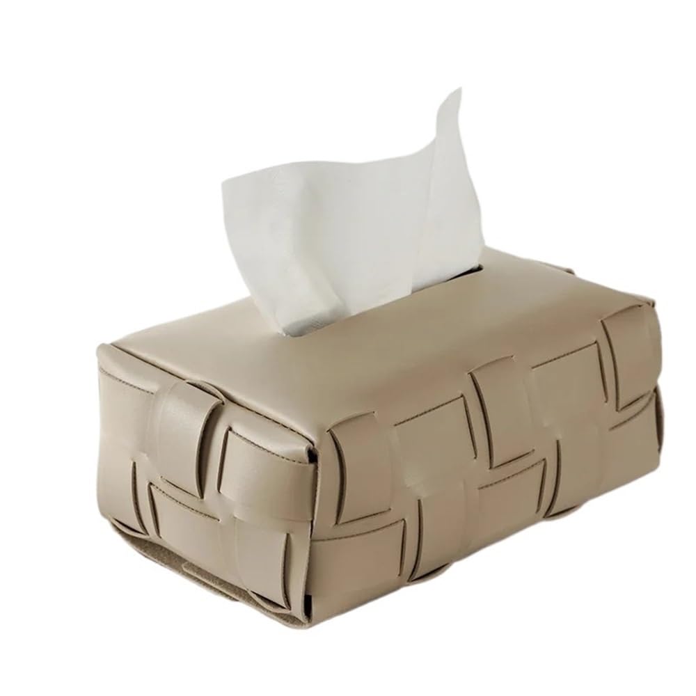 Tissue Case Tissue Box Checkered Woven Leather Paper Living Room Table Bedroom Organiser Tissue Dispenser(White)