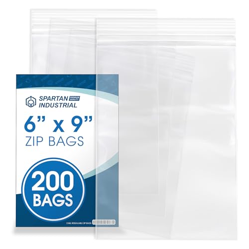 Spartan Industrial - 6” X 9” (200 Count) Quart Clear Reclosable Zip Plastic Poly Bags with Resealable Lock Seal Zipper - 2 Mil