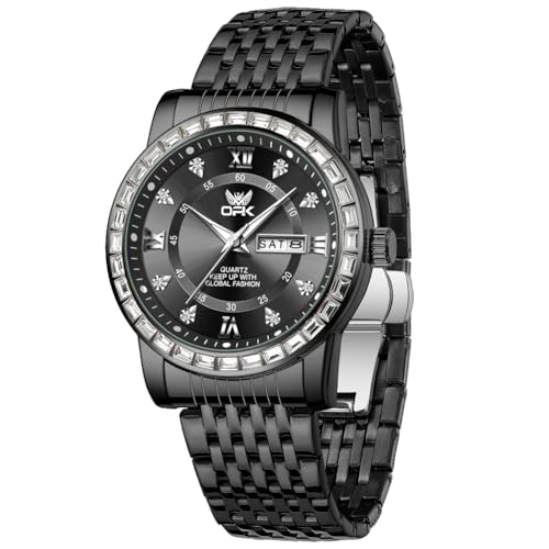 Image of OPK Watches for Men Diamond Roman Analog Mens Watches Waterproof Large Stainless Steel Men Wrist Watch Business Father Gift Watch Blue