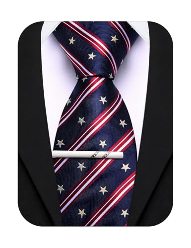 Image of Barry.Wang Silk Men Ties Formal Stripes Necktie and Tie Clip for Wedding Party Business Fashion Classic