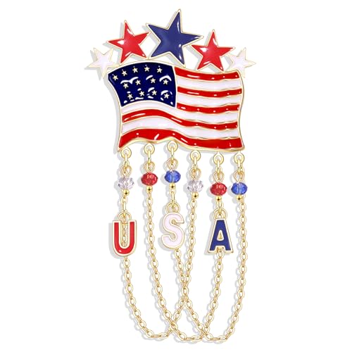 Image of 4th of July Brooches for Women American Flag Brooch Pins Red White and Blue USA Star Patriotic Brooches Independence Memorial Day 4th of July Outfits Accessories Jewelry Gifts
