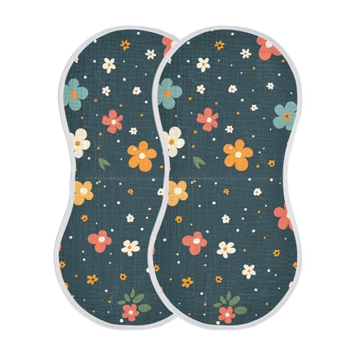 Tiny Flowers Pattern Muslin Burp Cloths 22x11 Inch - 4-Layer Organic Cotton & TPU Waterproof Lining, Absorbent Baby Bibs for Boys/Girls with Hanging Loop2