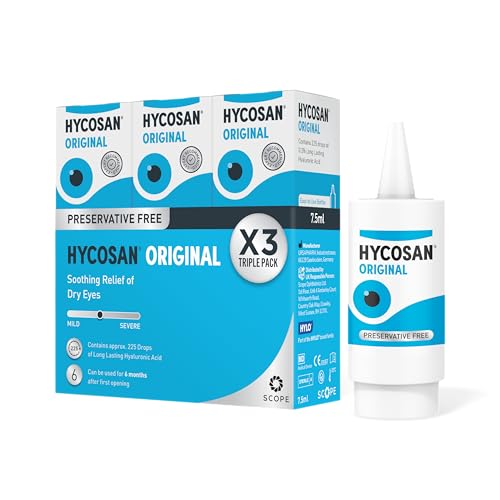 Hycosan Original - Triple Pack - Eye Drops with Hyaluronic Acid for Treatment and Rapid Relief of Mild to Moderate Dry Eyes - Preservative Free - 3 x 225 Measured Doses