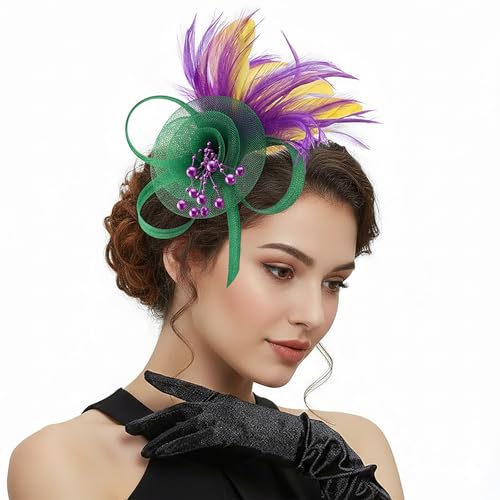 Image of DRESHOW Fascinators Hats for Women Tea Party Fascinator Hats Vintage 50s Headwear Cocktail Wedding Church Derby Hat