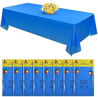 LYAFS 8 Pack Plastic Tablecloths 54" x 108" Blue Table Cover for Rectangle Tables,Disposable Plastic Waterproof Tablecloths for Party,Festive and Special Occasions, Birthday,Weddings or Graduations