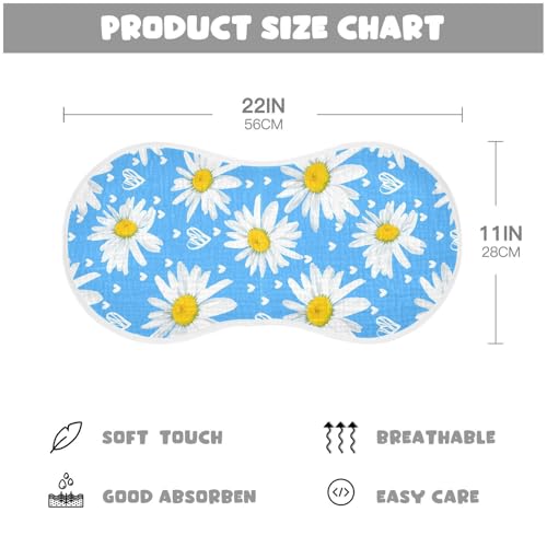 J JOYSAY Heart Daisy Blue Baby Burp Cloths for Boys Girls Large 22''x11'' Cotton 4 Layer Baby Essentials for Newborn one sizex22