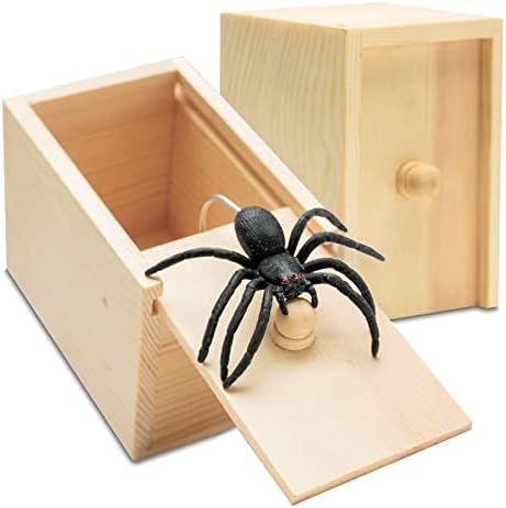 Fudragtn Fake Spider in a Box Prank Gift for Adults Kids,Handmade Wooden Pop Out Scare Surprise Boxes Joke Toys Halloween