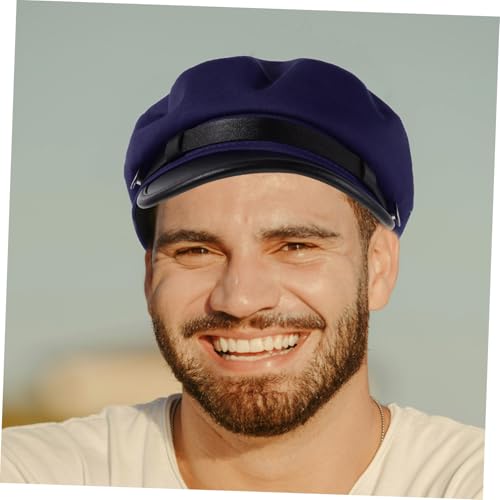 GALPADA Unisex Breathable Sailor Hat for Spring Summer Driving Vintage Style Flat Top Captain Hat Lightweight PU Closure for Men and Women Dark Blue 6