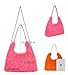 Large Furry Hobo Shoulder Crossbody Bag for Women Faux Fur Fuzzy Plush Purse and Handbag With Long Chain Strap (Hot Pink)
