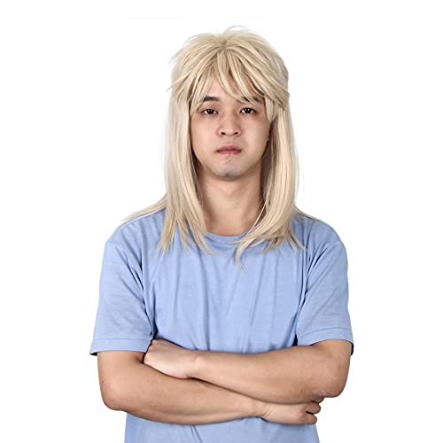 HORNIGHT Retro 90s Rocker Blonde Wig Free Wig Cap Long Golden Cosplay 80s Punk Heavy Metal Blonde Mullet Wigs