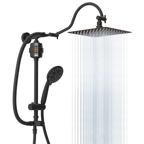 Hibbent All Metal 10'' Filtered Rainfall Shower Head Combo for Easy Reach, High Pressure Shower Head System, Handheld Showerhead, Adjustable Holder, 18'' Extension Arm, Shower Filter, 7-spra