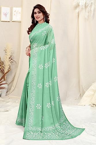 Image of MIRCHI FASHION Saree for Woman Chiffon Batik Printed | Lightweight Daily Wear Women's Office Sari with Blouse Piece (Available in 40 Colours)