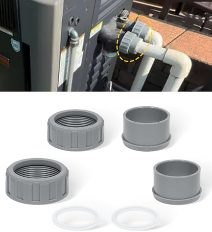 Rheem Swimming Pool Heat Pump - What Makes These 5 Stand Out? 7 DearChan 2-Pack 2" CPVC Connector with Heater Flange & Nut Kit, Connector Union, Connector Heater Flange for Raypak Rheem Pool Heater Connector Union, Replace for 006723F