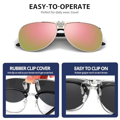 Image of Trysee Polarized Clip on Sunglasses Over Prescription Glasses Aviator Style UV400 Protection Flip Up TS-CO-013