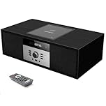 WISCENT Bluetooth Vintage Style Retro Look Micro Audio Streaming CD Player System,with Bluetooth,USB Port,FM Stereo,AUX Input,Remote Control,CD Players for Home (Black)