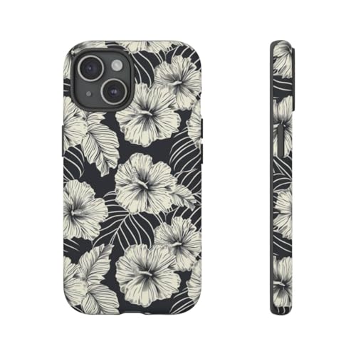 Coque rigide mate floral monochrome iPhone 15 Noir anti traces