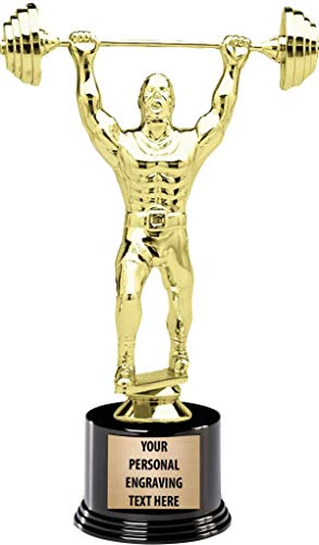 Crown Awards Weightlifting Trophies with Custom Engraving, 7.25" Personalized Male Barbell Bodybuilder Trophy On Deluxe Round Base 1 Pack Prime