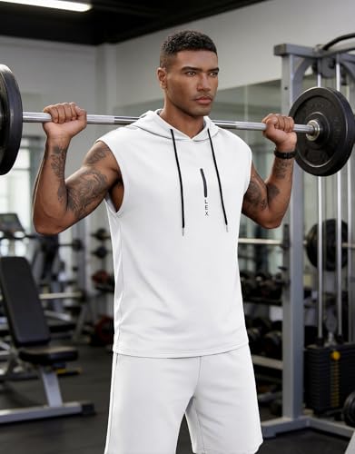 Image of Lexiart Mens Short Sets Sleeveless Workout Hooded 2 Pieces Outfits