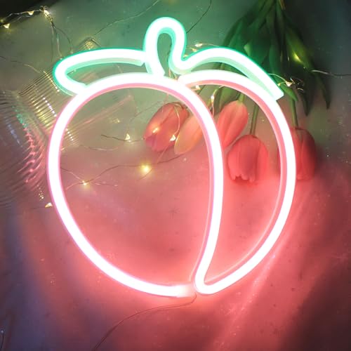 Image of Peach Neon Sign Fruit Peach Neon Signs Cute Neon for wall Decor.Lights Sign for Bedroom Living Room Wall Decoration Fruit Lover Fruit Shop Birthday Party