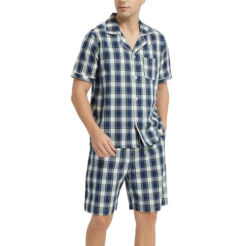 Vulcanodon Mens Cotton Pajama Set Short Sleeve, Button Down Pajama Set for Men Lightweight Men's Sleepwear3