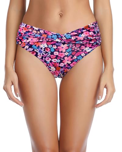 Image of Tempt Me Women Twist Bikini Bottom Moderate High Cut Bathing Suit Bottoms Ruched Swimsuit Bottom