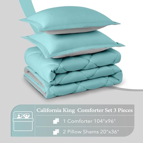 Image of downluxe California King Comforter Set - Teal and Gary Cal King Comforter Set, Soft Bedding Sets for All Seasons - 3 Pieces - 1 Comforter (104 inchx96 inch) and 2 Pillow Shams(20 inchx36 inch)