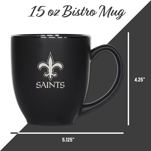 Image of Rico Industries NFL Football 15oz Personalized Laser Engraved Matte Black Ceramic Bistro Mug - For Hot or Cold Drinks