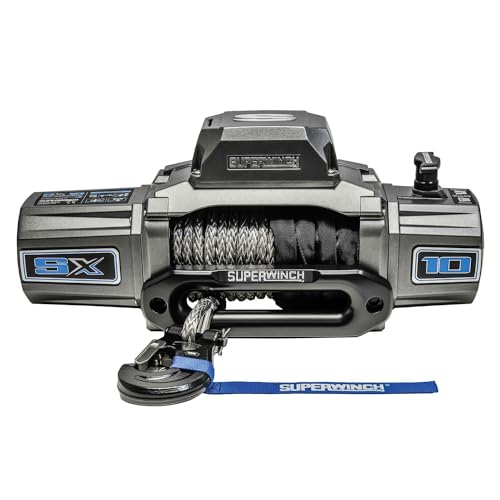 Superwinch 1710201 SX10SR 12V DC Winch 10,000 Lb/4,536 Kg Single Line Pull With Hawse Fairlead, 3/8in X 80ft Synthetic Rope, Corded Handheld And Wireless Remote