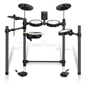 Vangoa Schlagzeug Elektronisch, E Drums für Anfänger mit 7 Zoll Mesh Head, Sticks, Audiokabel Inklusive, Eingebaute 180 Töne, 10 Demo-Songs