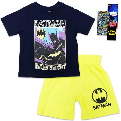 BATMAN Outfit for Kids 2-4 - Bundle with Dark Knight T-Shirt and Shorts Size 2T-4T Plus Phone Wallet, Stickers, More Shirt and Shorts for Boys, Kids, Toddlers
