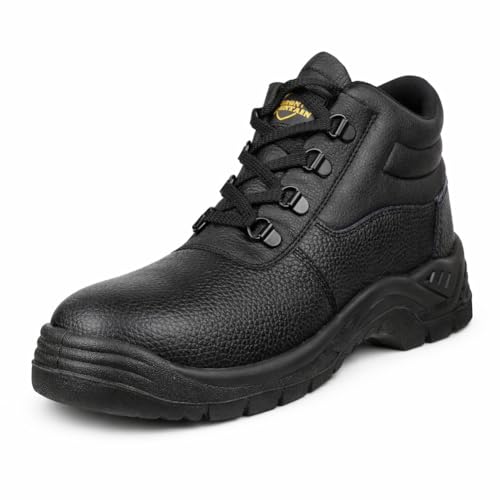 Iron Mountain Botas de Seguridad Unisex S3 SRC, Cuero con Puntera y Entresuela de Acero, Botín de Trabajo Tipo Chukka, Antideslizante, Antiestático, Calzado de Trabajo Resistente, negro, EU 42
