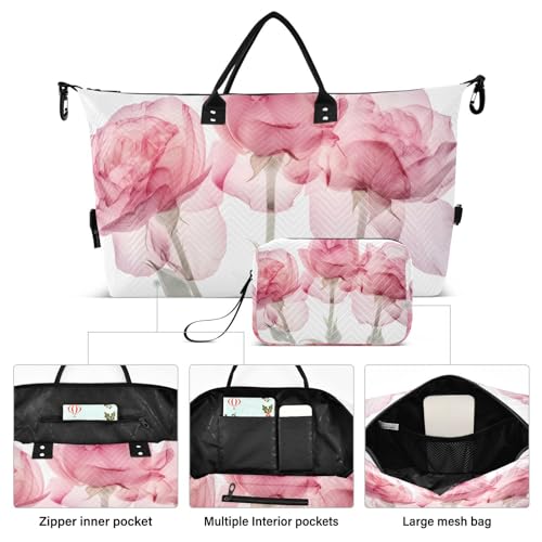 Large Travel Duffel Bag, Rose Red Transparent Print Sport Tote Gym Bag, Shoulder Weekender Overnight Bag for Women Men, Carry On Luggage with Toiletry Bag2