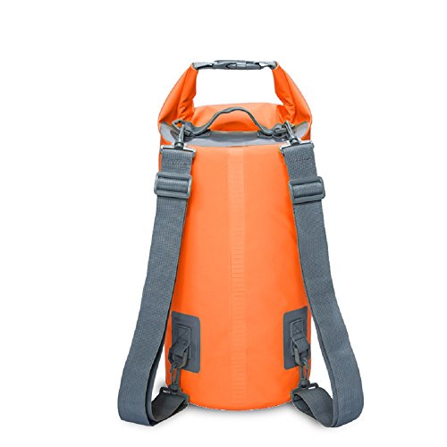 Bolsa estanca caja estanca mochila impermeable Bolsas Estancas con Correa de Hombro Ajustable para Viajes, Kayak, Surf, natacion, pesca, playa, senderismo, Camping, Buceo, Escalada (Naranja, 15L)