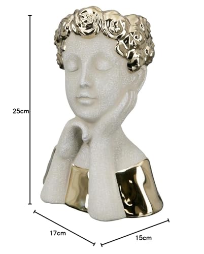 Vase en céramique tête GILDE gris mat et doré pour fleur