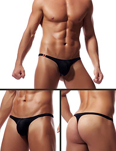 Azcode Mens Sexy T-Back Thongs Low Rise Underwear Bulge Pouch Ice Silk Briefs Black #TOP6
