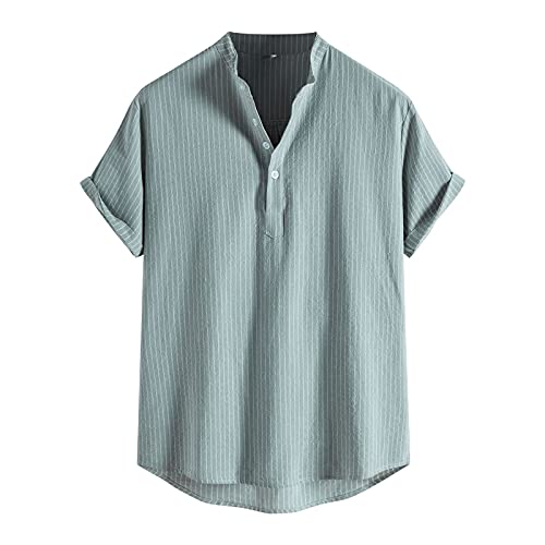 Floral Hawaiian Shirts for Men Striped Leaf Printed Short Sleeve Button Down Beach Turndown Collar Summer Tee Top Blouse