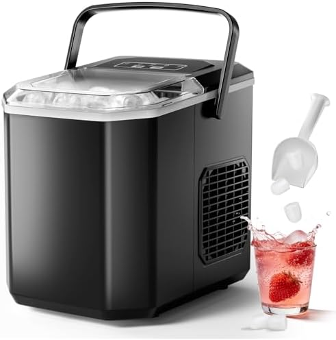 Portable Ice Maker Countertop, Dual-Size(Large/Small) Ice Machine with Self Cleaning, 1.5 Water Tank with Ice Scoop & Basket,9 Cubes in 6 Mins, 12Kg/24h, for Home/Kitchen/Office/Bar, Black