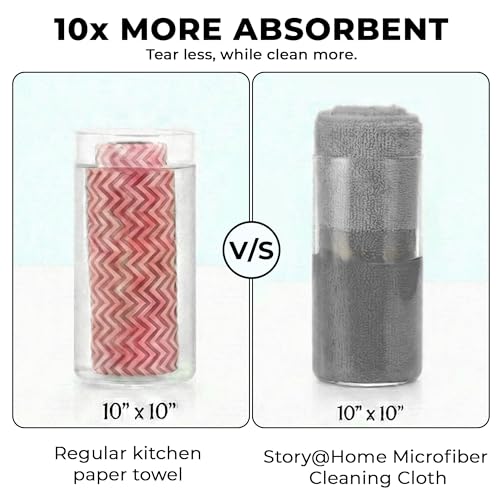 Image of Story@Home Microfiber Cleaning Cloth Roll, Pack of 2, 20 Pcs Each, 4000 Times Washable - 10X Cheaper Than Paper Kitchen Towel Roll - Lint Free Microfiber Cleaning Cloth - Tearable - Grey & Yellow