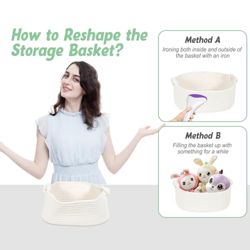 Image of Small Rope Storage Baskets for Organizing - Off White Cotton Rope Organizer Basket - Empty Gift Basket - Woven Baskets Cute Toy Storage Bin for Nursery, Shelves, Closet - 3 Pack
