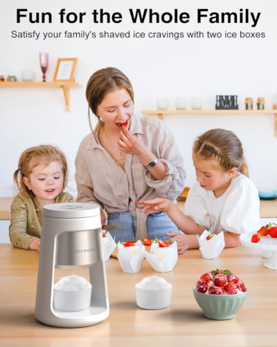 Image of CROWNFUL Shaved Ice Machine, White 130W Electric Ice Shaver with 2 Ice Cups