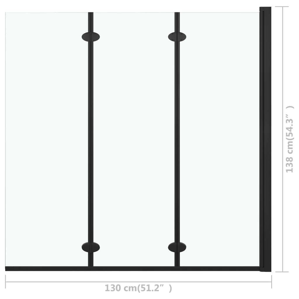 Składana kabina prysznicowa z 3 panelami ESG, 130 x 138 cm, czarne profile, regulowane drzwi prysznicowe do wejścia narożnego niszy, dla szybkiego dostępu, z akcesoriami montażowymi