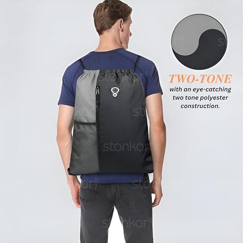 Image of ActiveFit Drawstring Bag | Gym and String Backpack | Sports Bag | 17 inch x 13 inch Inch (Black-Grey)