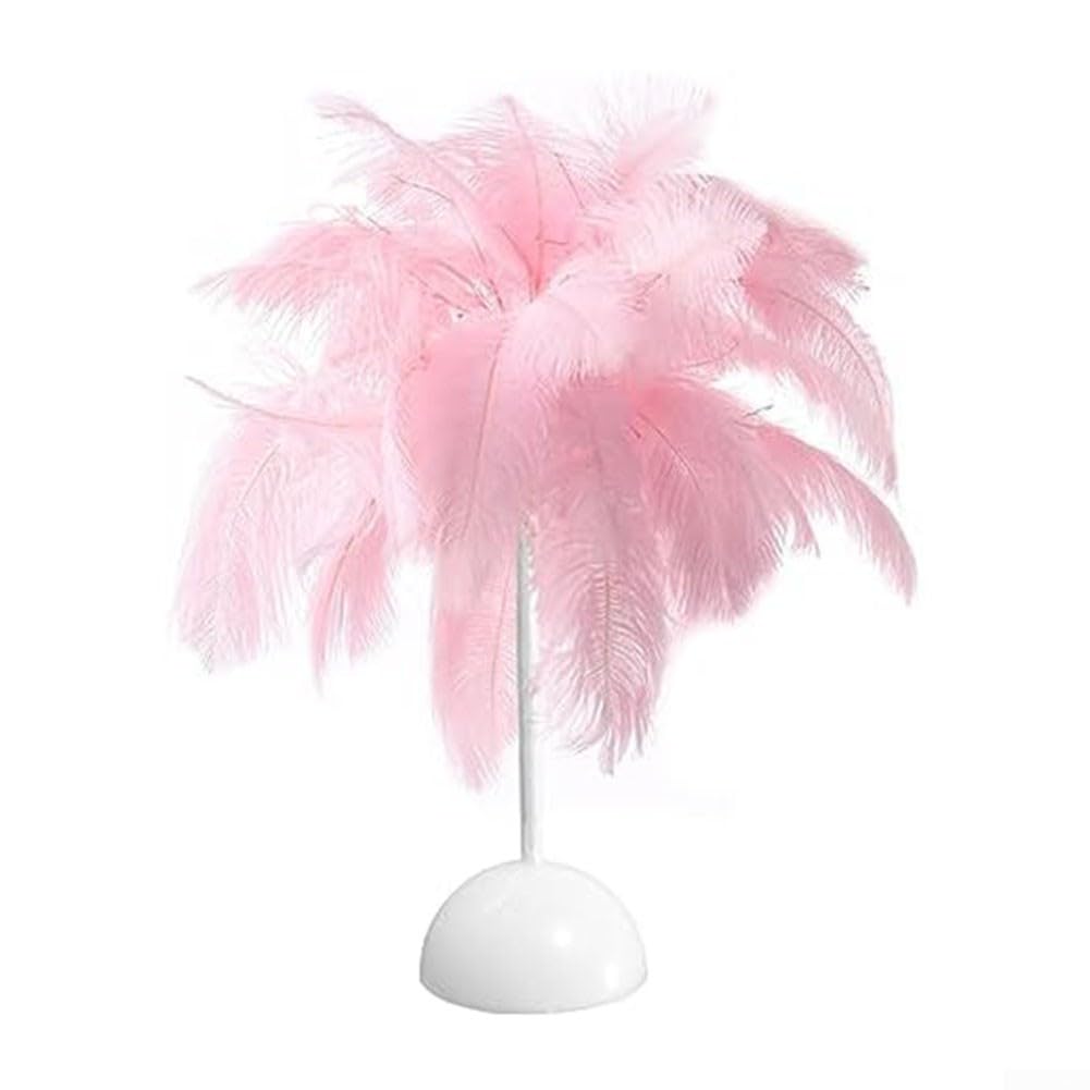 Lámpara de mesa de plumas, lámpara de mesita de noche, lámpara de escritorio, pantalla de plumas para dormitorio, decoración del hogar, accesorios de fotografía, boda (rosa)