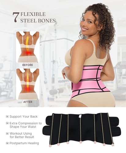 Image of FeelinGirl Waist Trainer for Women Belly Fat Long Torso Sauna Workout 2 Belt With Zipper 7 Steel Bones Corset
