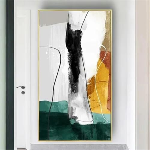 Art géométrique abstrait du milieu du siècle AEFOUU toile bleue et or
