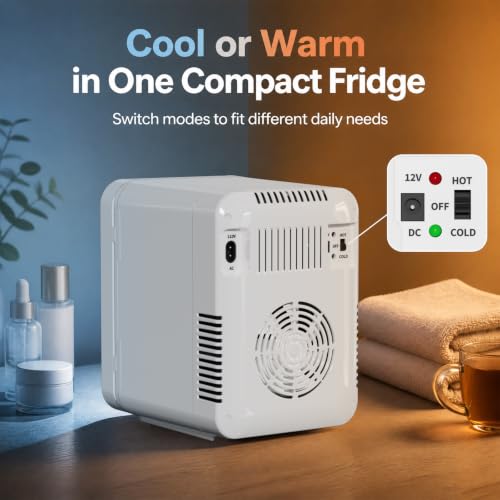 Image of Mini Fridge for Bedroom - Portable 4 Liter /6 Can Cooler & Warmer for Skincare, Cosmetics, Makeup, Medicine & Food - Small Refrigerator with AC /DC Power for Home, Car, Dorm & Office