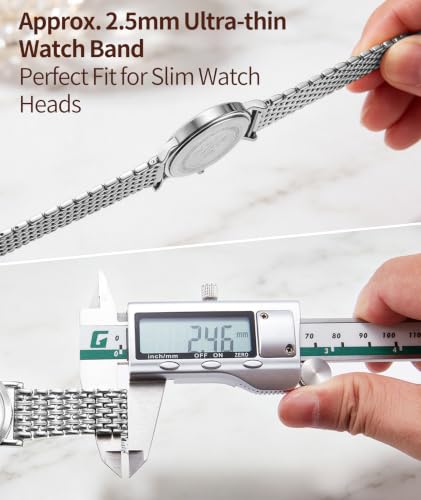 Image of BINLUN Mesh Stainless Steel Watch Band, Ultra Thin Polished Replacement Bracelets with Butterfly Buckle for Men Women, 12 /14 /16 /18 /20 /22mm