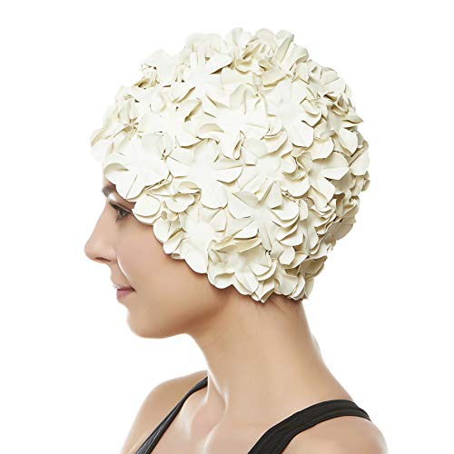 Beemo Floral Petal Ladies Bathing Swim Cap - White #TOP4